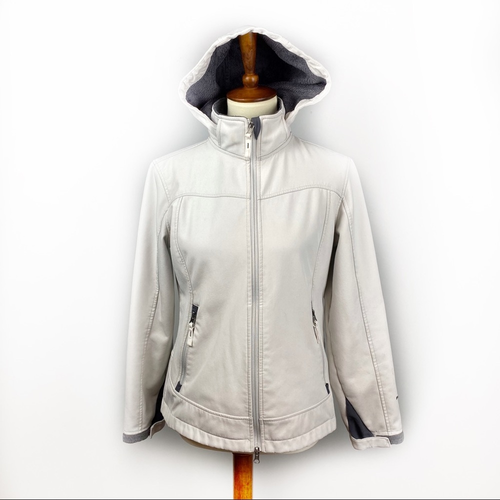 Free Country Women’s Softshell Fleece Lined Hooded Jacket Ivory Gray S